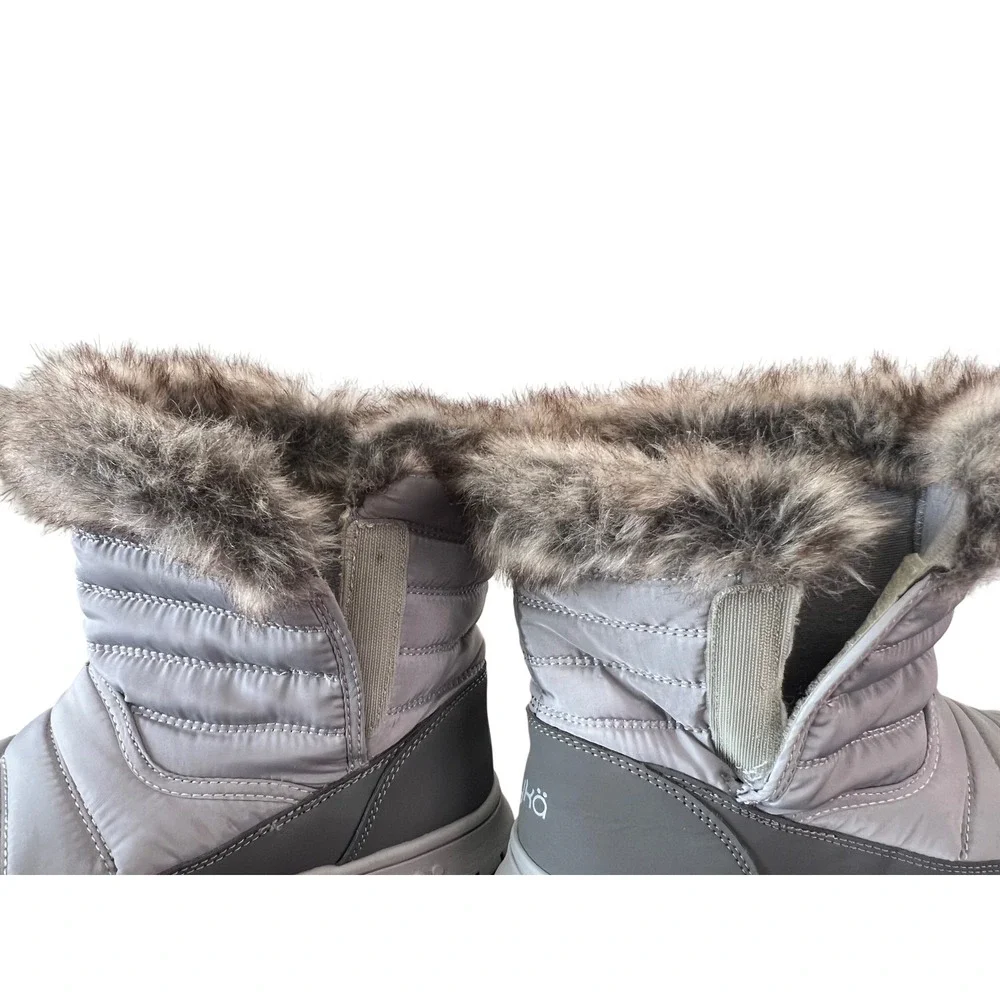 Ryka Suzy Womens Grey Quilted Puffer Snow Boots Faux Fur Trim Size 8.5M